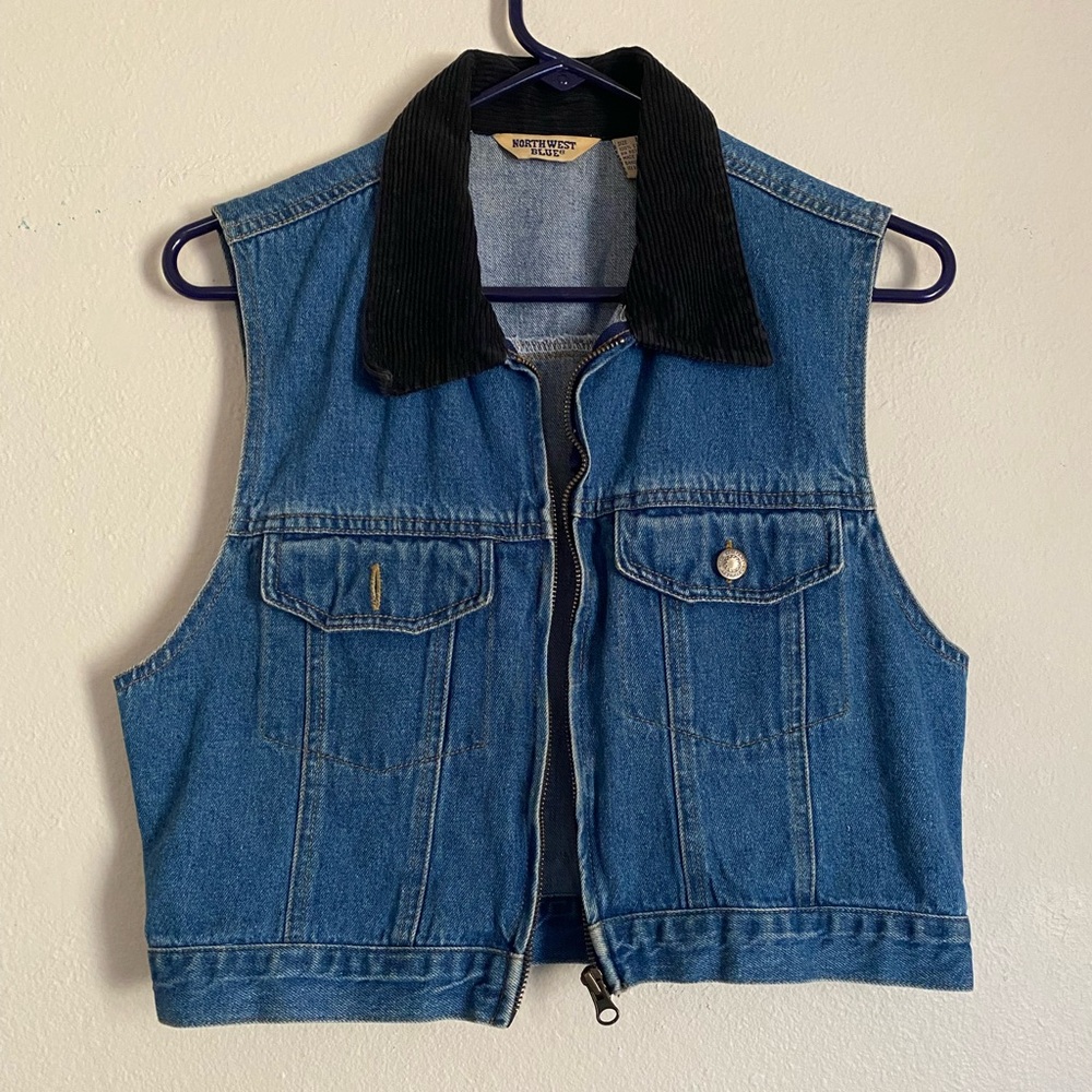 Vintage Denim Jean Jacket Vest Cropped Corduroy
